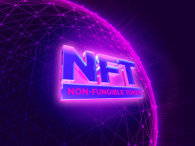 3d渲染概念的NFT -不可替换的令牌。技术背景。线框图、粒子、web。