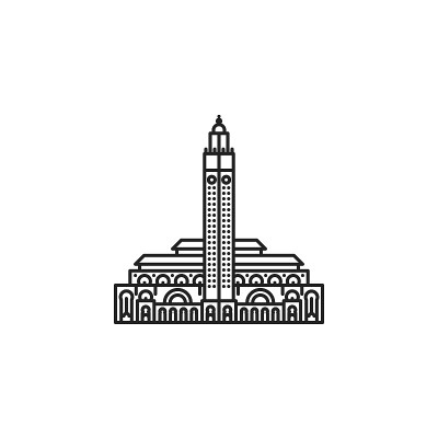 哈桑二世清真寺在卡萨布兰卡矢量线图标