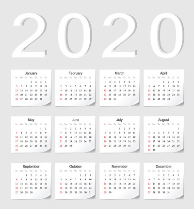 欧洲2020年日历。
