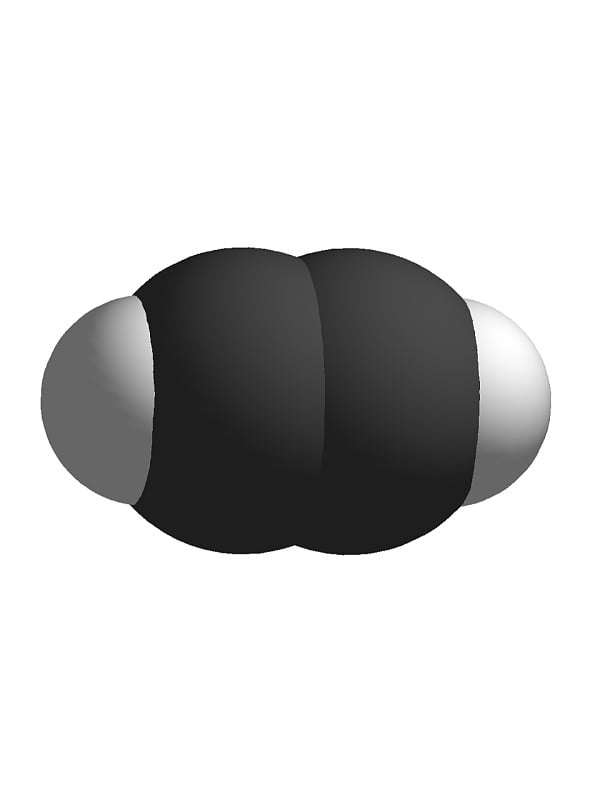 乙炔三维空间填充分子结构孤立在白色背景化学分子