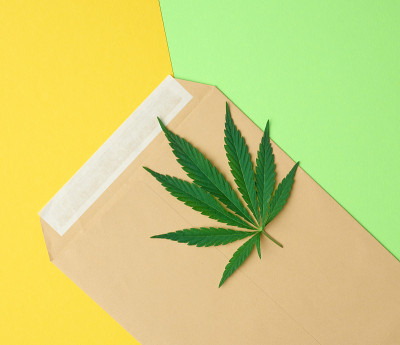 棕色纸信封和绿色纸上的彩色背景