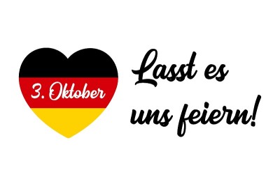 10月3日。手绘“last es uns feiern”德文文本，翻译为“LetÂ´s celebr