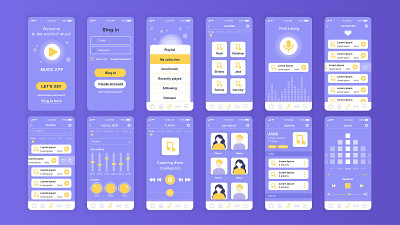 Set of UI, UX, GUI screens Music app flat design t