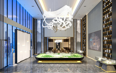 豪华建筑大堂和接待的3d渲染