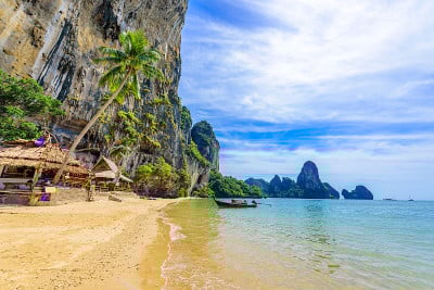 通赛海滩-从莱莱海滩步行大约5分钟-在澳南-天堂海岸风景甲米省，泰国-热带旅游目的地