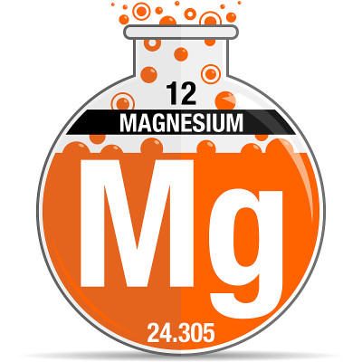 Magnesium symbol on chemical round flask. Element 