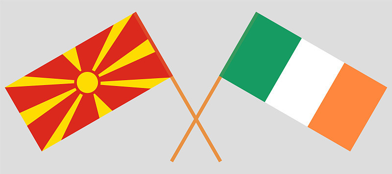 Crossed flags of North Macedonia and Ireland