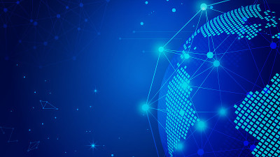 虚线链接、数字地球、国际化、全球化、互联网技术海报背景。