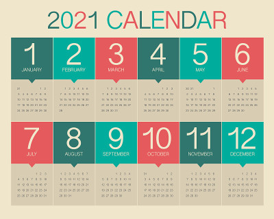 Year 2021 calendar vector design template
