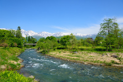 长野Ooide公园的四郎马山和姬川河