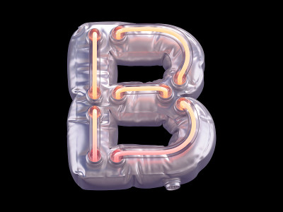 宇宙飞船霓虹灯字体。字母“B”的印记。