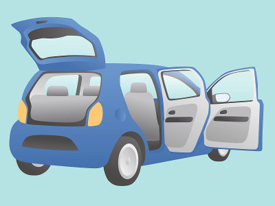 掀背车，打开门和后舱门，矢量插图