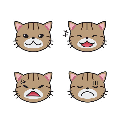 矢量卡通一套虎斑猫的脸显示不同的情绪