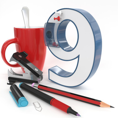“9”3d数字和办公室的东西