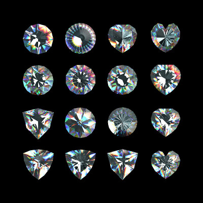 3d晶体，组合切割宝石，清楚的珠宝，钻石和辉煌