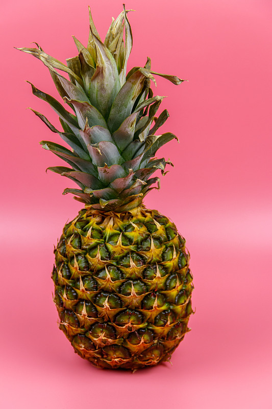 One whole pineapple on pink background