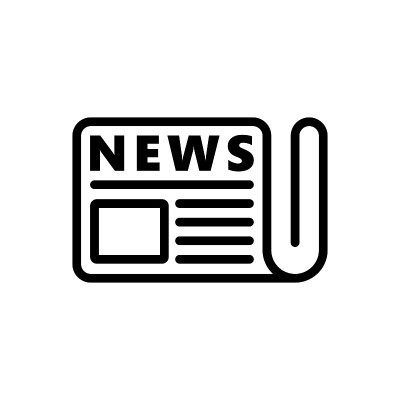平面黑色报纸矢量线图标。新闻符号，标志插图