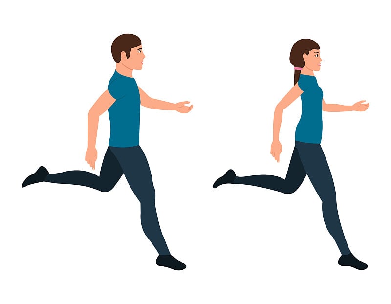 Running guy and girl character in a flat style, ma