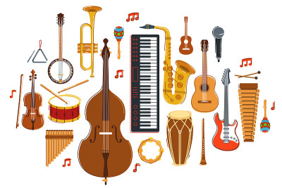 Music orchestra diverse instruments vector flat il