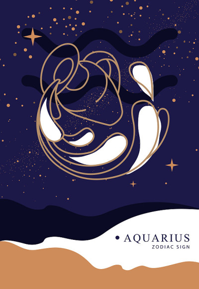 现代魔术魔术卡与宝瓶座星座。水壶标志设计