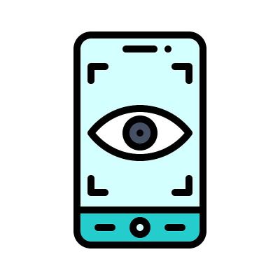 视网膜扫描应用图标，移动应用矢量插图