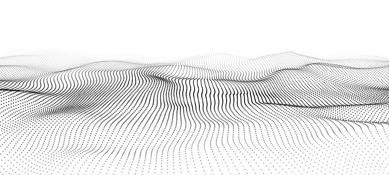 运动粒子的波在白色背景上的抽象矢量3d插图。