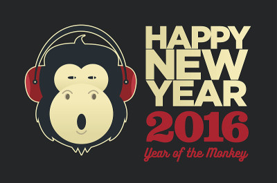 2016中国猴年。新年矢量海报。