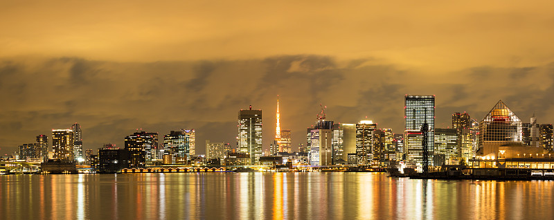 从海边公园看到的东京湾地区的夜景