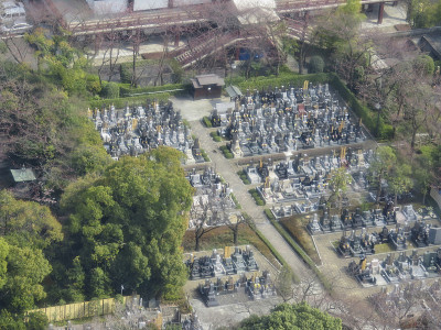 从摩天大楼俯瞰墓地