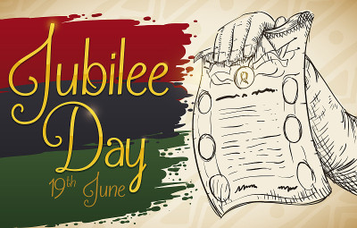 泛非洲飞溅的颜色和臂画的滚动为Jubilee日