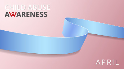 Realistic blue ribbon. Awareness child abuse preve