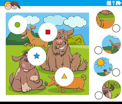 match pieces task with cartoon dogs characters