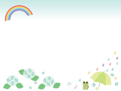 绣球花，彩虹，青蛙和伞的框架插图。