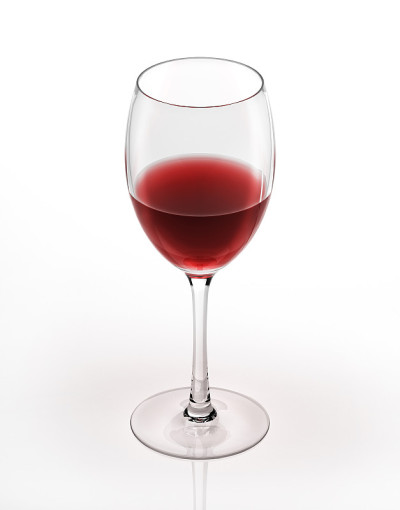 红酒杯。在白色背景上。鸟瞰图。