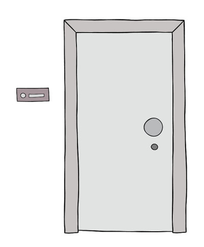 卡通屋门和铃铛，矢量插图