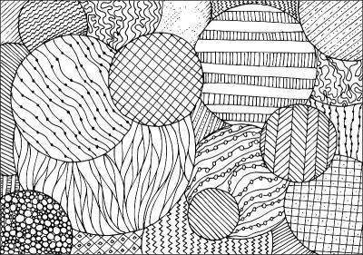 涂鸦超现实幻想圈着色页成人。神奇的平面作品。手绘简单的插图。