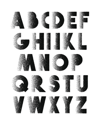 字体的复古点画。字母的复古。黑字雕刻点。