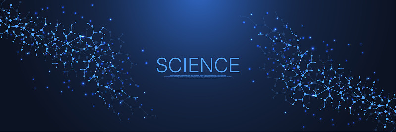 分子抽象结构和基因工程，卫生保健和医学背景。科研背景。波流，创新格局。矢量插图。