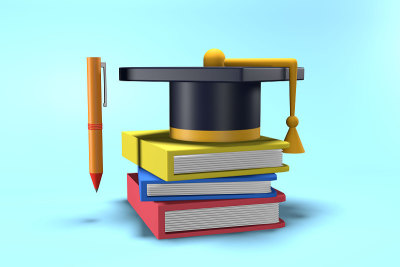3D学生素材插图与学生有，书和笔。学生的3d渲染插图。