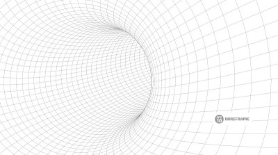 线框网格隧道中的抽象对象。一个景观概念的3D插图。