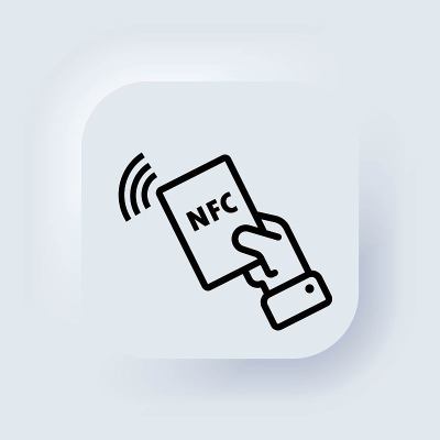 NFC图标。非接触式支付图标。无线支付。信用卡。Neumorphic UI UX白色用户界面web按