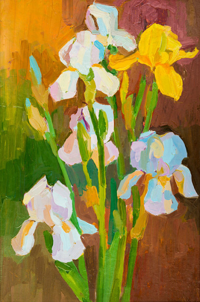 画布上的油画。束鲜花