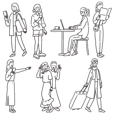 一组年轻女性享受的旅行线路仅