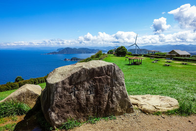从尖木高原到日本海的全景，长江市，山口县