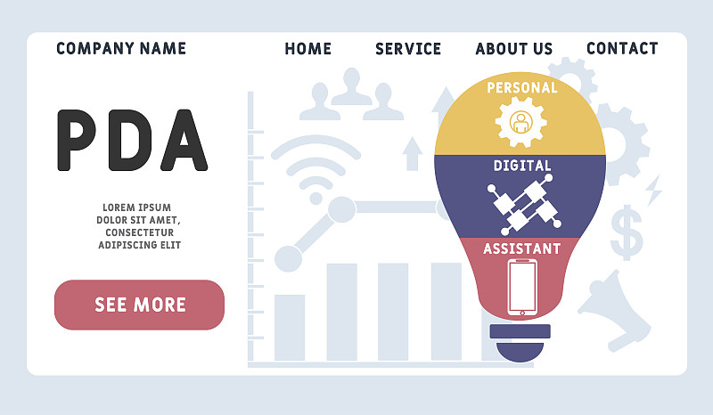 矢量网站设计模板。个人数字助理的首字母缩写。