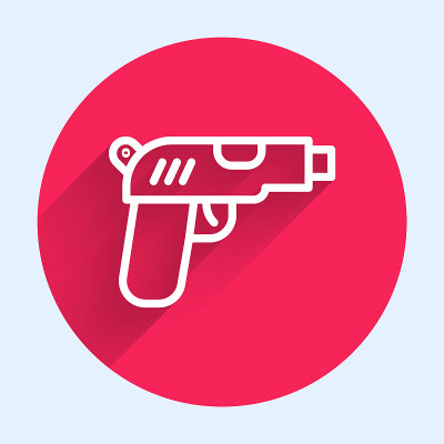 White line Pistol or gun icon isolated with long s