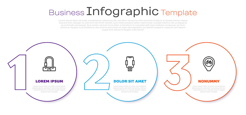 设置线自行车锁，移动支架和定位与自行车。业务信息模板。向量