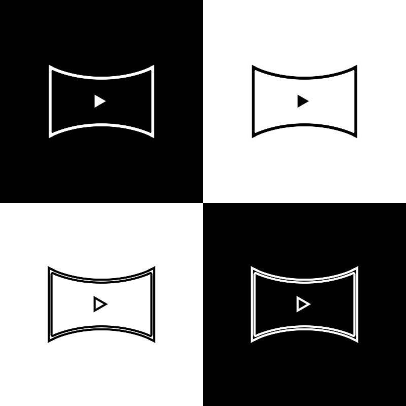 Set Online play video icon isolated on black and w