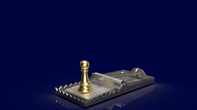 金棋在陷阱的商业概念3d渲染