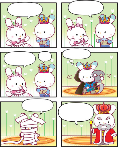矢量卡通兔子公主的故事设定六格漫画